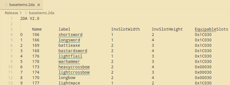 Screenshot of baseitems.2da