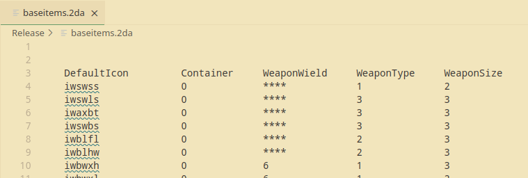 Screenshot of the WeaponSize column