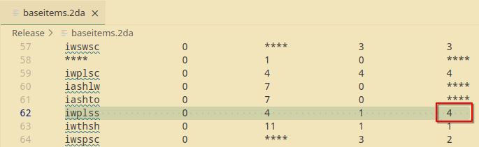 Screenshot of the existing value