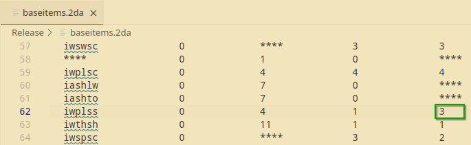 Screenshot of the value being changed