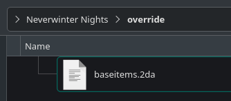 Screenshot of the override folder